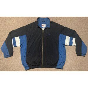 Vintage 90s Men's XXL 2XL Nike Big Swoosh Full Zip Windbreaker Jacket Duke Blue